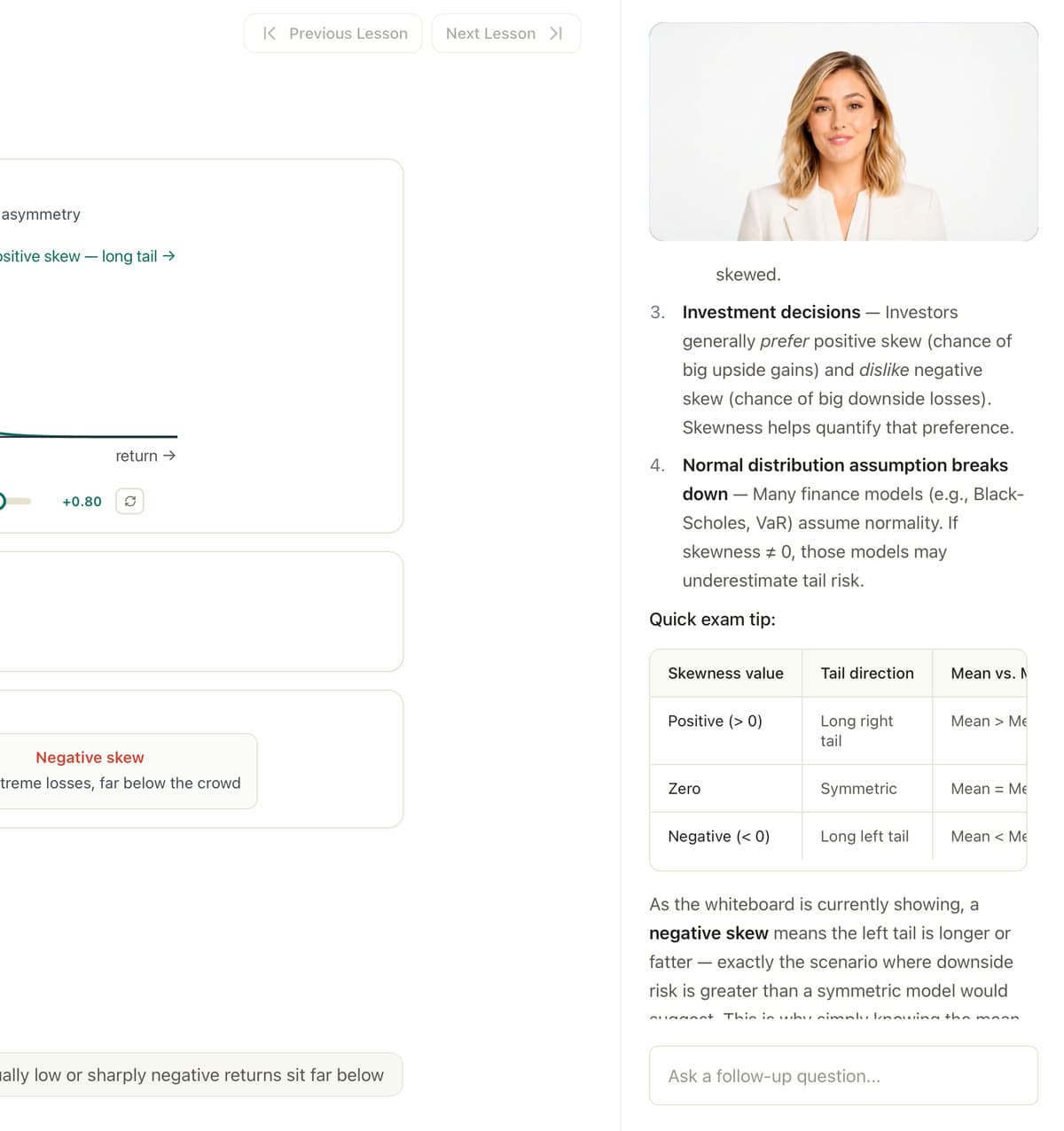 A real Quizara Lesson showing lesson content and contextual AI input